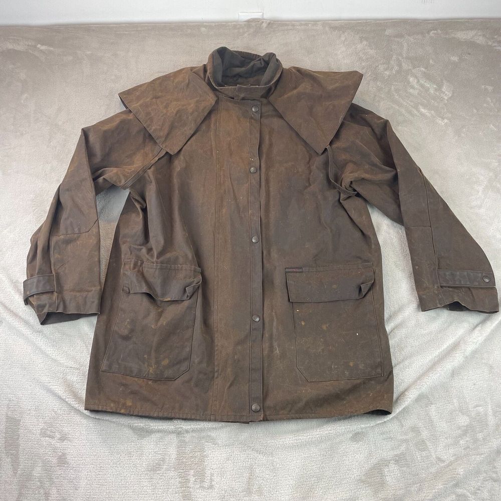 Vintage RM Williams Rouseabout Coat‎ Men Large Brown Water Resist Oilskin Jacket